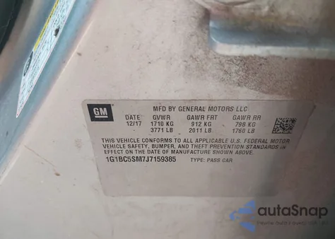 2018 Chevrolet Cruze Ls Auto from USA, damaged, VIN 1G1BC5SM7J7159385